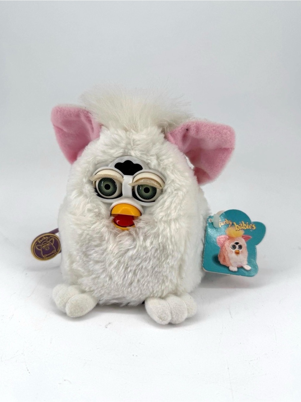 Vintage 1999 Furby Baby – Snowy White, Green Eyes (Not Working, Tags Attached)